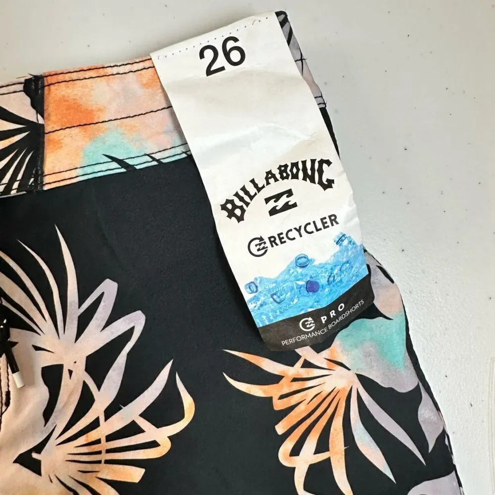 NWT Billabong Youth Boys Recycler Sunday Board Shorts Black Floral - Size 26